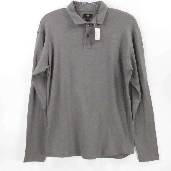 Rye 51 Shirt Mens Large Charcoal Mercer Distressed Long Sleeve Polo Casual - Picture 1 of 14